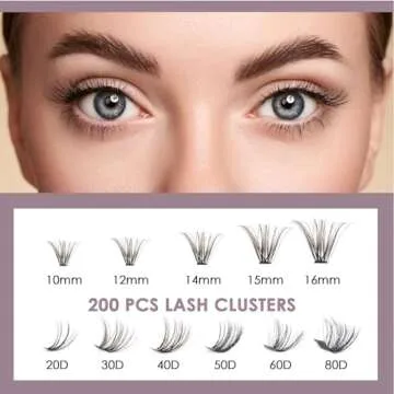 DIY Lash Extension Kit 200pcs Lash Clusters Eyelash Extension Kit 30D 10-16mm Individual Eyelashes with Lash Bond and Seal and Lash Tweezers Easy to Apply at Home (30D-0.07D-10-16MIX KIT)