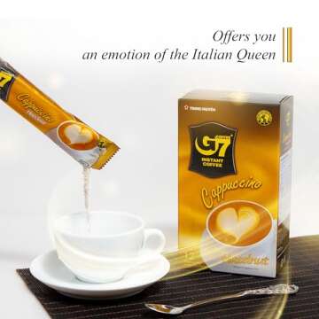 TRUNG NGUYEN G7 CAPPUCINO HAZELNUT Instant Coffee for Energy Boost - Fresh Hazelnut Flavour, Light Aroma with Thick & Soft Foam Milk - Balanced & Rich Vietnamese Instant Coffee (12 Sticks/Box)