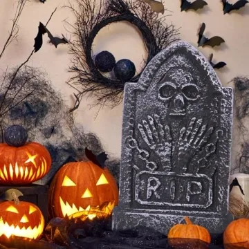 Sizonjoy Halloween Decorations - Foam RIP Graveyard Tombstones 4 Pack for Creepy Outdoor Decor (17In...