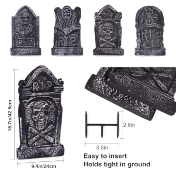 Sizonjoy Halloween Foam Tombstones - 4 Pack Decorative Headstones