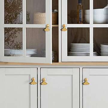 MOROBOR Ginkgo Leaf Shape Knob Handles, 6pcs Golden Drop Pendant Pull Handle,Hardware Drawer Single Hole Handle for Wardrobe Cupboard Closets Cupboard