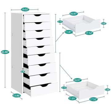 Naomi Home Bianca 9 Drawer Chest, Wood Storage Dresser Cabinet, Large Storage Organizer Makeup Drawe...