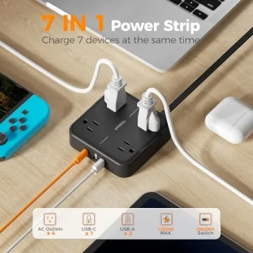 TESSAN Surge Protector Flat Extension Cord with USB Ports
