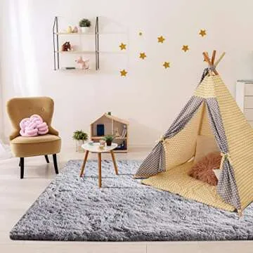 GKLUCKIN 5x7 Area Rug for Living Room, Light Grey Rugs for Bedroom, Fluffy Shag Fuzzy Soft Rug for Kids Boys Girls Room, Nursery Rug, Room Rug, Dorm Rug, Plush Shaggy Furry Rug, Carpet