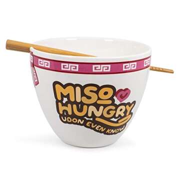 Toynk Miso Hungry Japanese Dinnerware Set | 16-Ounce Ramen Bowl and Chopsticks
