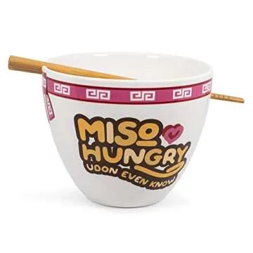Toynk Miso Hungry Japanese Dinnerware Set | 16-Ounce Ramen Bowl and Chopsticks
