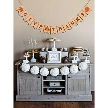 Konsait Give Thanks Hanging Banner Thanksgiving Party Pennant Bunting Garland Give Thanks Bunting Maple Leaf Banner Paper for Happy Thanksgiving Day Celebration Home Decoration Party Favors