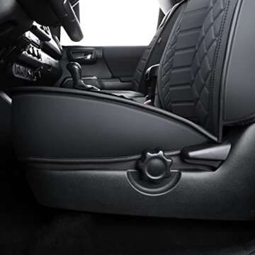 LUCKYMAN CLUB S08-QE Tacoma Seat Covers, Fit for 2005-2023 Tacoma Crew Cab/Double Cab SR SR5 TRD Sport TRD Off-Road PreRunner with Water Proof Faux Leather(Full Set, Black)