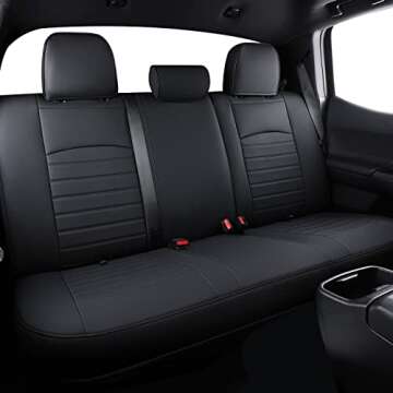 LUCKYMAN CLUB S08-QE Tacoma Seat Covers, Fit for 2005-2023 Tacoma Crew Cab/Double Cab SR SR5 TRD Sport TRD Off-Road PreRunner with Water Proof Faux Leather(Full Set, Black)