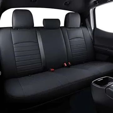 LUCKYMAN CLUB S08-QE Tacoma Seat Covers, Fit for 2005-2023 Tacoma Crew Cab/Double Cab SR SR5 TRD Sport TRD Off-Road PreRunner with Water Proof Faux Leather(Full Set, Black)