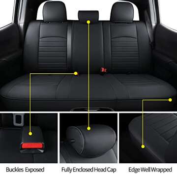 LUCKYMAN CLUB S08-QE Tacoma Seat Covers, Fit for 2005-2023 Tacoma Crew Cab/Double Cab SR SR5 TRD Sport TRD Off-Road PreRunner with Water Proof Faux Leather(Full Set, Black)