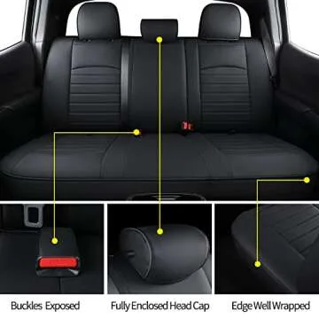 LUCKYMAN CLUB S08-QE Tacoma Seat Covers, Fit for 2005-2023 Tacoma Crew Cab/Double Cab SR SR5 TRD Sport TRD Off-Road PreRunner with Water Proof Faux Leather(Full Set, Black)