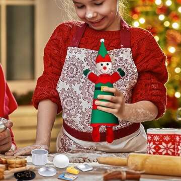 Hungdao Christmas Elf Accessories Mini Doll Baker Outfit Set - Apron, Hats, Rolling Pin, Egg & Cookie Tray Set, Mixing Bowl for Xmas Decorations
