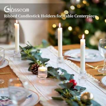 Glasseam Small Candle Stick Holder: Crystal Clear Glass Candle Holder Set of 10, Modern Taper Candle Holders for Table Centerpiece, Ribbed Tapered Candlestick Holders for Dining Room Decoration