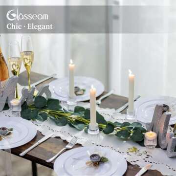 Glasseam Small Candle Stick Holder: Crystal Clear Glass Candle Holder Set of 10, Modern Taper Candle Holders for Table Centerpiece, Ribbed Tapered Candlestick Holders for Dining Room Decoration