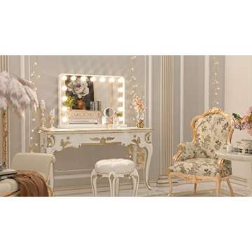 Keonjinn Large Vanity Mirror with Lights, 15 Replaceable Bulbs Hollywood Makeup Mirror with 2 Replac...