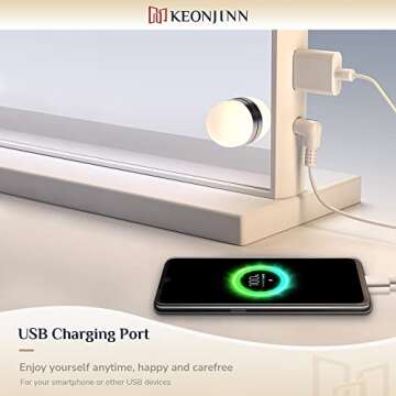 Keonjinn Large Vanity Mirror with Lights, 15 Replaceable Bulbs Hollywood Makeup Mirror with 2 Replacement Bulbs, 3-Color Lights, Aluminum Metal Frame, USB Charging Port, 23" x 18" White Lighted Mirror