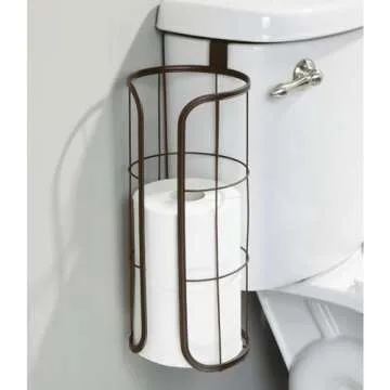 mDesign Modern Over The Tank Hanging Toilet Tissue Paper Roll Holder and Reserve for Bathroom Storage - Stores 3 Extra Rolls, Holds Jumbo-Sized Rolls - Durable Metal Wire - Bronze