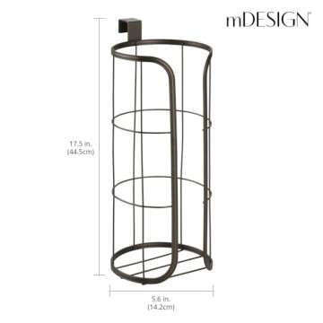 mDesign Modern Over The Tank Hanging Toilet Tissue Paper Roll Holder and Reserve for Bathroom Storage - Stores 3 Extra Rolls, Holds Jumbo-Sized Rolls - Durable Metal Wire - Bronze