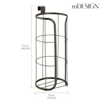 mDesign Modern Over The Tank Hanging Toilet Tissue Paper Roll Holder and Reserve for Bathroom Storage - Stores 3 Extra Rolls, Holds Jumbo-Sized Rolls - Durable Metal Wire - Bronze