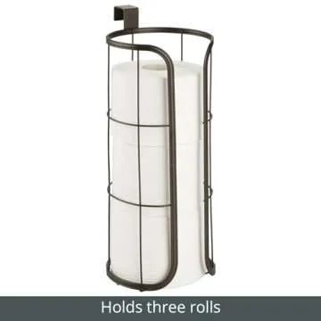 mDesign Modern Over The Tank Hanging Toilet Tissue Paper Roll Holder and Reserve for Bathroom Storage - Stores 3 Extra Rolls, Holds Jumbo-Sized Rolls - Durable Metal Wire - Bronze