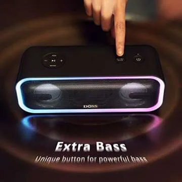 DOSS SoundBox Pro+ Bluetooth Speaker with 24W Impressive Sound, Extra Bass, IPX6 Waterproof, 15H Playtime, Wireless Stereo Pairing, Multi-Colors Light, Portable for Outdoor, Home, Party, Beach