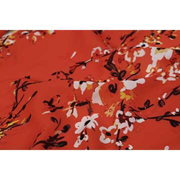 Bbalizko Womens 3/4 Sleeve Chiffon Blouses Floral Printed Deep V Neck Tie Front Tops (X-Large, Red)