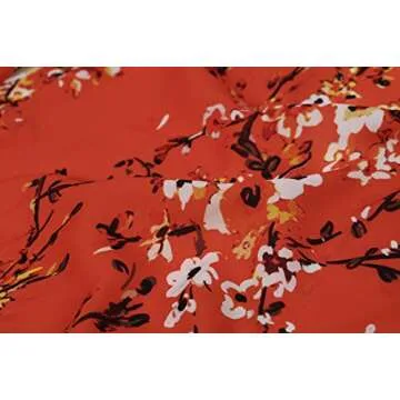 Bbalizko Womens 3/4 Sleeve Chiffon Blouses Floral Printed Deep V Neck Tie Front Tops (X-Large, Red)