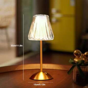 HPUFKOT Portable Crystal Metal Desk Lamp,3-Color Touch Control, Rechargeable Battery - Ideal Bedside Lamp for Bedroom Nightstand (Gold)