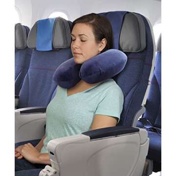 TravelMate Memory Foam Neck Pillow - Adjustable Thickness for Best Comfort, Dark Blue
