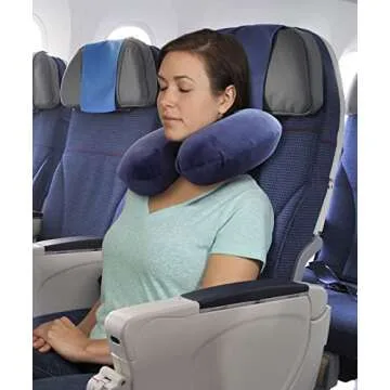 TravelMate Memory Foam Neck Pillow - Adjustable Thickness for Best Comfort, Dark Blue