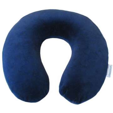 TravelMate Memory Foam Neck Pillow - Adjustable Thickness for Best Comfort, Dark Blue