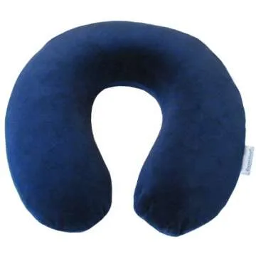 TravelMate Memory Foam Neck Pillow - Adjustable Thickness for Best Comfort, Dark Blue