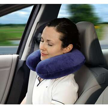 TravelMate Memory Foam Neck Pillow - Adjustable Thickness for Best Comfort, Dark Blue