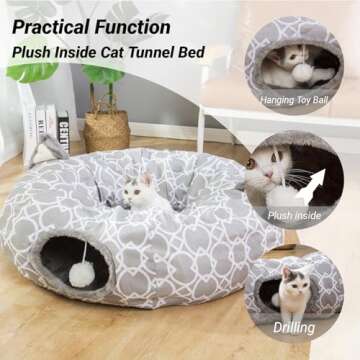 LUCKITTY Geometric Cat Tunnel Bed Oxford Outside with Plush Inside,Cats Toys Collapsible Tunnel Tube...