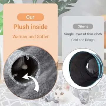 LUCKITTY Geometric Cat Tunnel Bed Oxford Outside with Plush Inside,Cats Toys Collapsible Tunnel Tube with Balls, for Rabbits, Kittens, Ferrets,Puppy 3FT