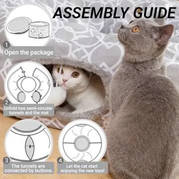 LUCKITTY Geometric Cat Tunnel Bed Oxford Outside with Plush Inside,Cats Toys Collapsible Tunnel Tube with Balls, for Rabbits, Kittens, Ferrets,Puppy 3FT