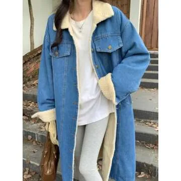 Chouyatou Women's Warm Winter Sherpa Denim Coat