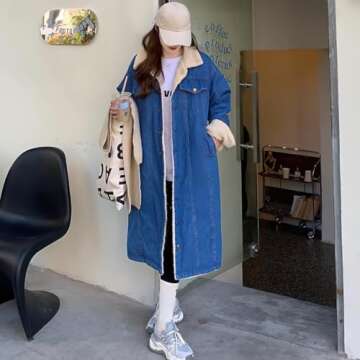 chouyatou Women's Warm Winter Windproof Sherpa Fleece Lined Long Denim Coat Trucker Jean Jacket Overcoat (Medium,Blue)