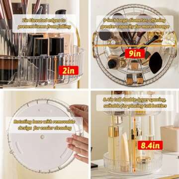 Natty Star Rotating Makeup Organizer, Large Capacity Skincare Perfume Organizer, Cosmetic Dresser Organizer Bathroom Countertop, Make Up Brush Lipstick Spinning Holder(2 Tiers, White)