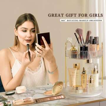 Natty Star Rotating Makeup Organizer, Large Capacity Skincare Perfume Organizer, Cosmetic Dresser Organizer Bathroom Countertop, Make Up Brush Lipstick Spinning Holder(2 Tiers, White)