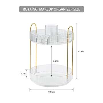 Natty Star Rotating Makeup Organizer, Large Capacity Skincare Perfume Organizer, Cosmetic Dresser Organizer Bathroom Countertop, Make Up Brush Lipstick Spinning Holder(2 Tiers, White)