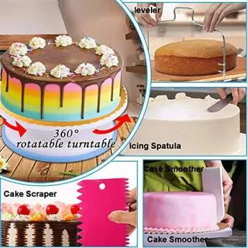KOSBON 567 PCS Cake Decorating Kit Baking Supplies with 3 Springform Pans Set, Cake Decorating Supplies Rotating Turntable, Decorating Tools, Cake Baking Supplies Set for Beginners and Cake Lovers