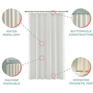 Zenna Home Fabric Shower Curtain Liner, Soft Microfiber Fabric Liner for Showers and Bathtubs with Weighted Hem, Water-Repellent Mashine Washable Cloth, 70 x 72 Inches, White