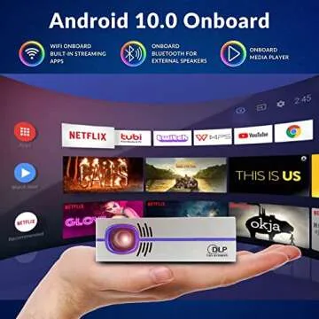 AAXA Technologies P8 Smart LED DLP Mini Projector, WiFi Bluetooth, Android 10.0, Wireless Smartphone Mirroring, USBC & HDMI Input, Built-in Netflix, YouTube, Support 1080p Portable Movie Projector