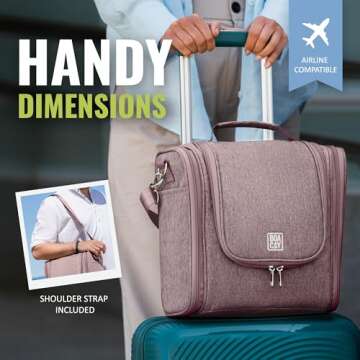 BOACAY Extra Large Hanging Travel Toiletry Bag for Women and Men, Makeup Bag, Bathroom & Shower Organizer Kit for Accessories, Cosmetics, Essentials