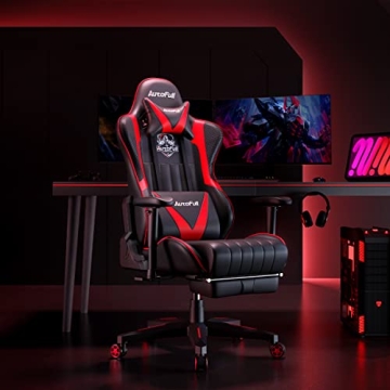 Ergonomic AutoFull C3 Gaming Chair with Footrest in Red