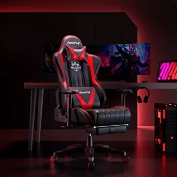 Ergonomic AutoFull C3 Gaming Chair with Footrest in Red