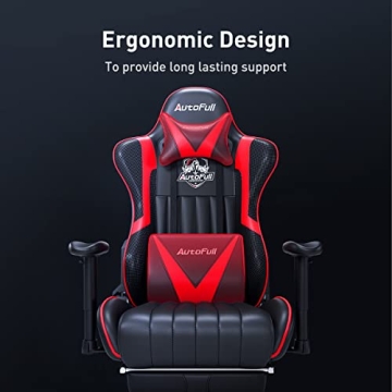 Ergonomic AutoFull C3 Gaming Chair with Footrest in Red