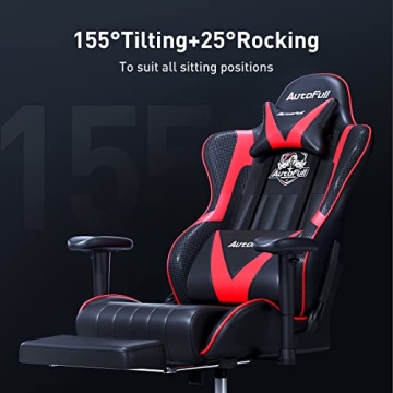 Ergonomic AutoFull C3 Gaming Chair with Footrest in Red
